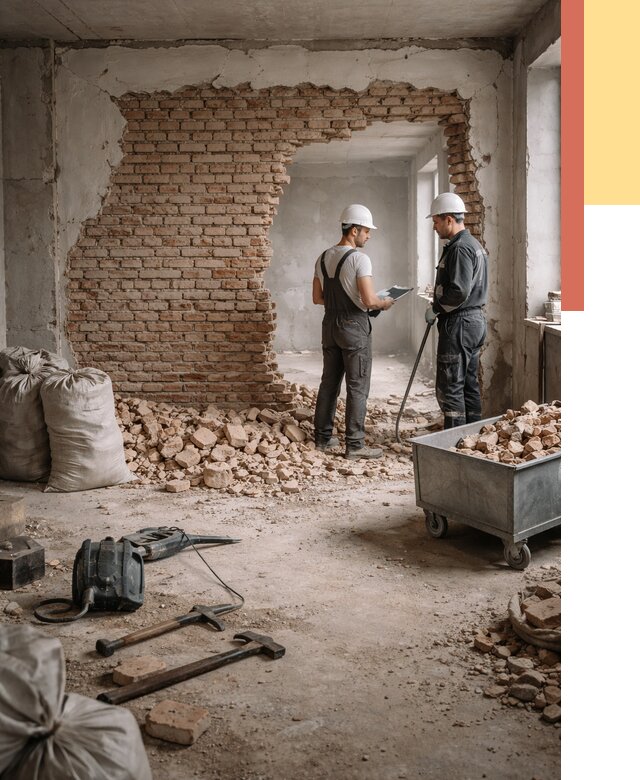 Демонтаж кирпичных стен в Махачкале от 4349 руб. — быстро, недорого, под ключ | ОТДЕЛОЧНИК-Мхч