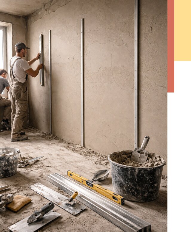 Штукатурка стен по маякам в Махачкале от 5695 руб./м² — выравнивание под ключ | ОТДЕЛОЧНИК-Мхч