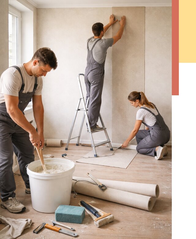 Оклейка стен обоями в Махачкале от 3624 руб/м2 — быстро и недорого | ОТДЕЛОЧНИК-Мхч