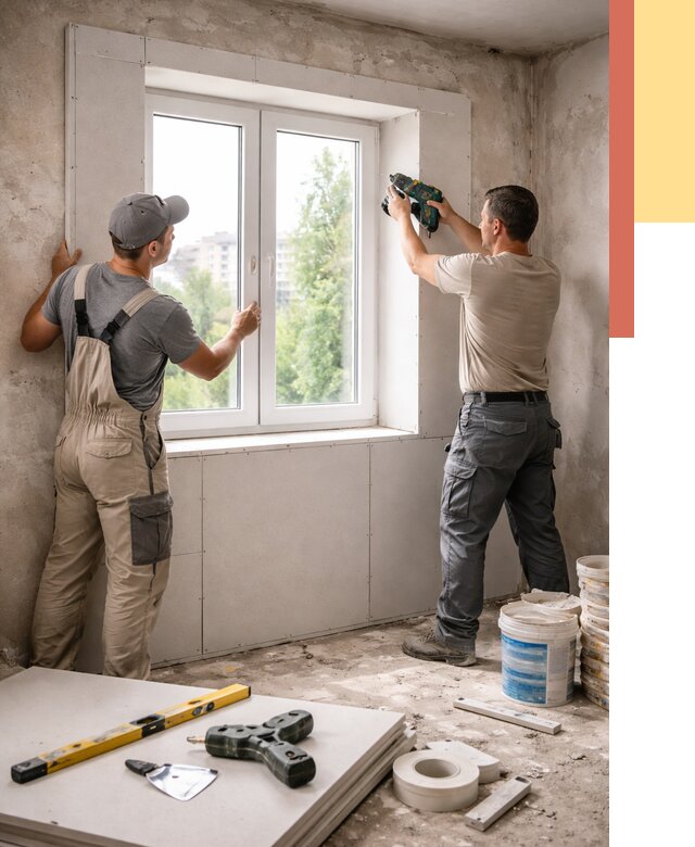 Монтаж откосов из гипсокартона в Махачкале от 4660 руб. под ключ | ОТДЕЛОЧНИК-Мхч