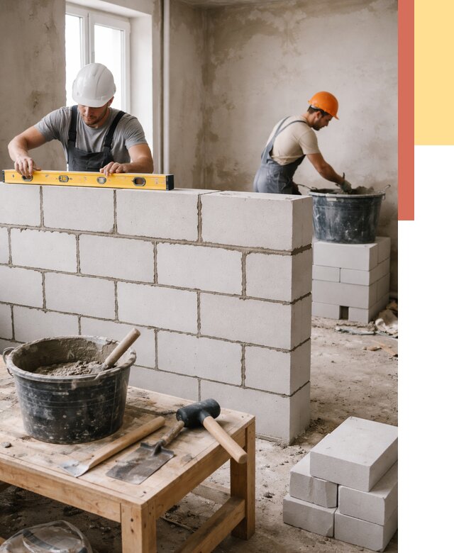 Кладка перегородок из газобетона в Махачкале от 3314 руб. под ключ | ОТДЕЛОЧНИК-Мхч