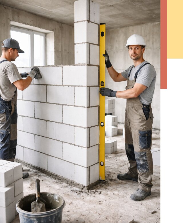 Кладка перегородок из пеноблока в Махачкале от 1864 руб. под ключ | ОТДЕЛОЧНИК-Мхч