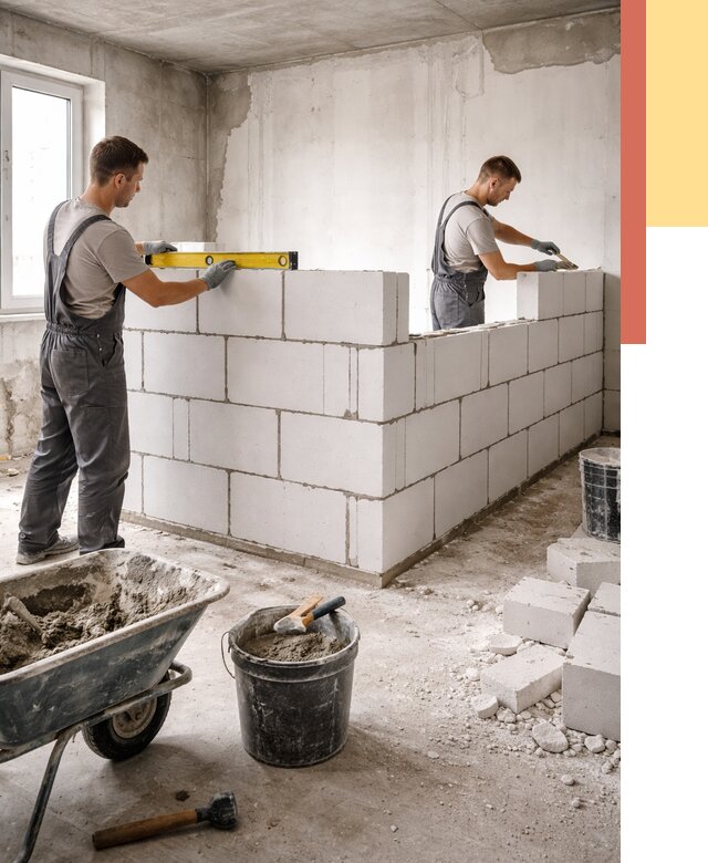 Кладка перегородок из ПГП в Махачкале от 2589 руб./м2 — монтаж и возведение под ключ | ОТДЕЛОЧНИК-Мхч