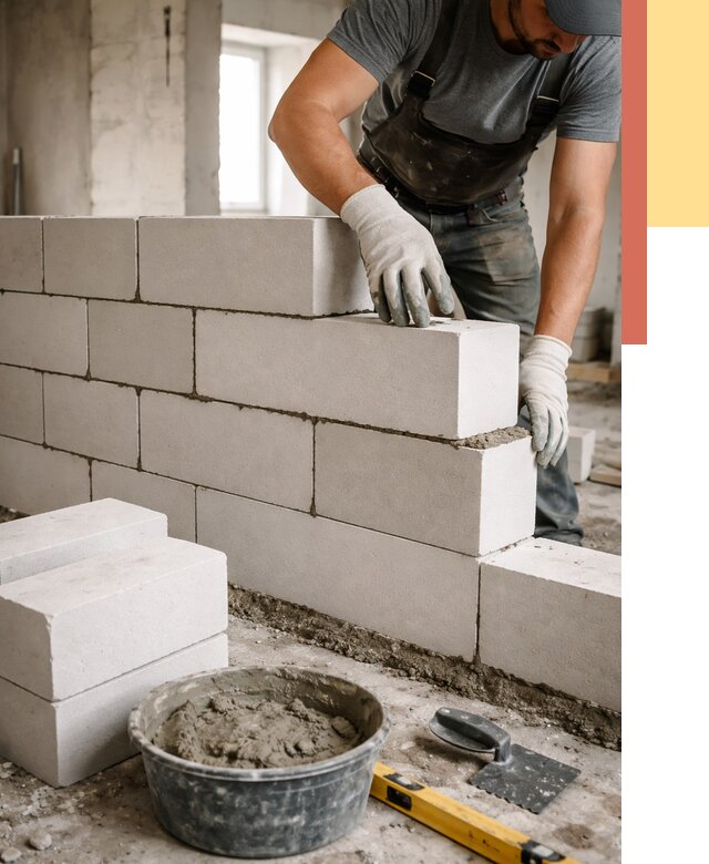 Кладка перегородок из силикатного блока в Махачкале от 4142 руб. под ключ | ОТДЕЛОЧНИК-Мхч