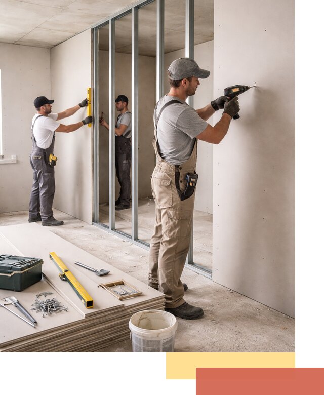 Однослойная перегородка из гипсокартона в Махачкале под ключ, монтаж и отделка