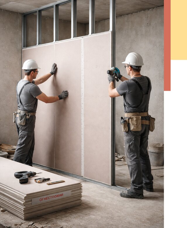 Перегородка из огнестойкого гипсокартона в Махачкале от 1916 руб. под ключ | ОТДЕЛОЧНИК-Мхч