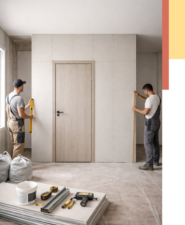 Перегородка из гипсокартона с дверью в Махачкале от 4660 руб. под ключ | ОТДЕЛОЧНИК-Мхч