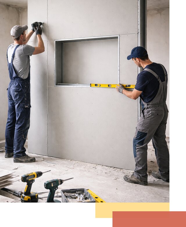 Перегородка из гипсокартона с нишей под декор в Махачкале