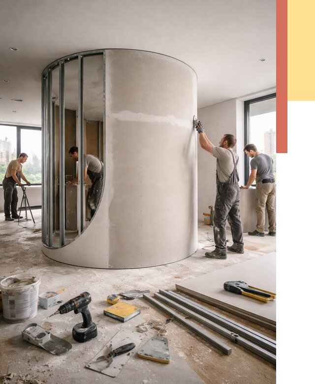 Радиусная перегородка из гипсокартона в Махачкале от 3003 руб. под ключ | ОТДЕЛОЧНИК-Мхч