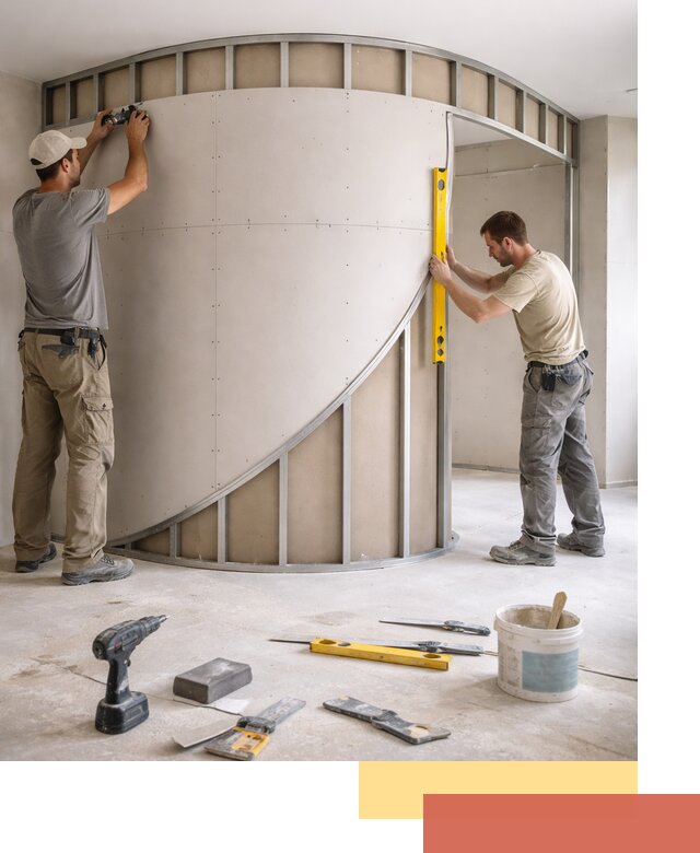 Радиусная перегородка из гипсокартона в Махачкале под ключ