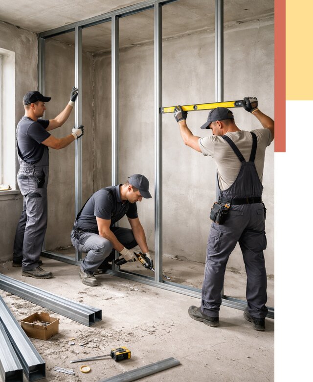 Монтаж каркаса перегородки из профиля в Махачкале от 777 руб. | ОТДЕЛОЧНИК-Мхч