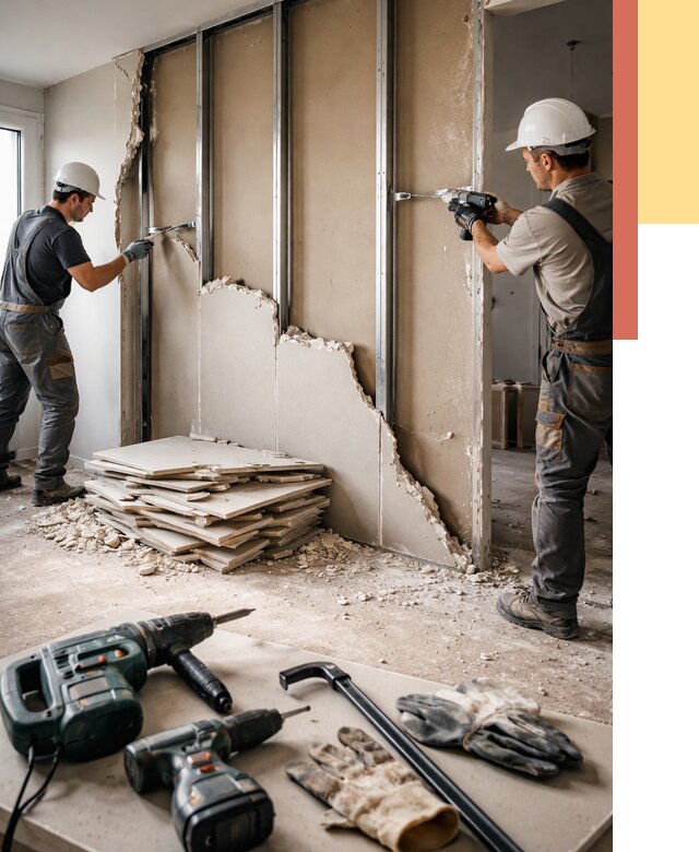 Демонтаж перегородки из гипсокартона в Махачкале от 1243 руб. быстро и недорого | ОТДЕЛОЧНИК-Мхч