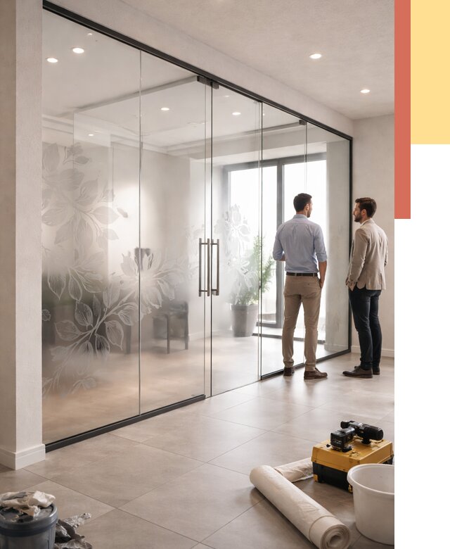 Стеклянные перегородки с рисунком в Махачкале от 12944 руб. монтаж и нанесение | ОТДЕЛОЧНИК-Мхч