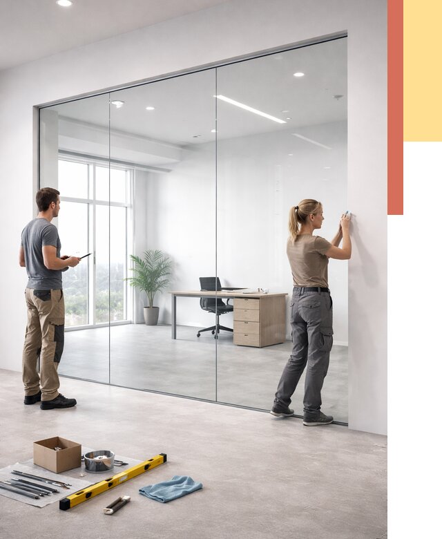 Перегородки из закаленного стекла в Махачкале от 9837 руб. под ключ | ОТДЕЛОЧНИК-Мхч