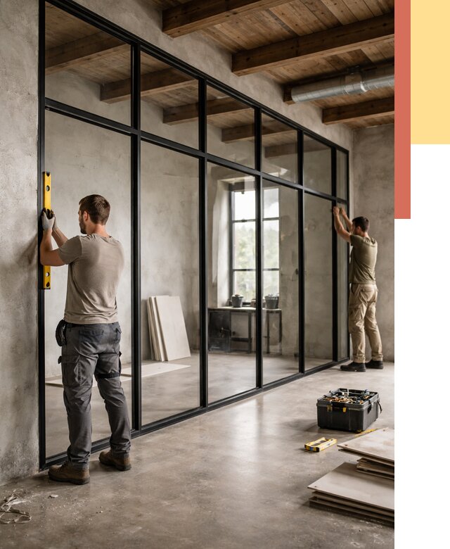 Стеклянные перегородки лофт в Махачкале от 10873 руб. под ключ | ОТДЕЛОЧНИК-Мхч