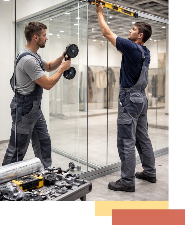 Стеклянные перегородки для магазинов в Махачкале — монтаж и установка