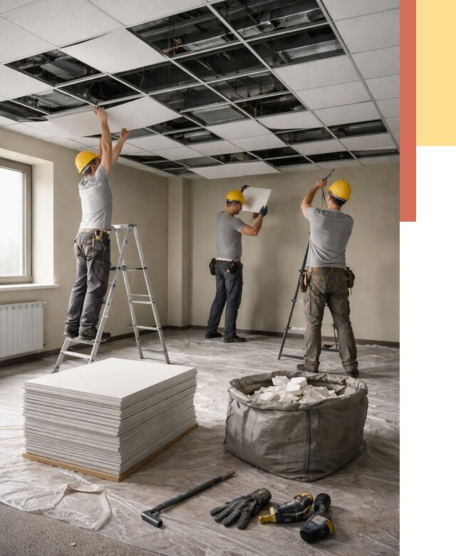 Демонтаж потолка Армстронг в Махачкале от 4660 руб. быстро и недорого | ОТДЕЛОЧНИК-Мхч