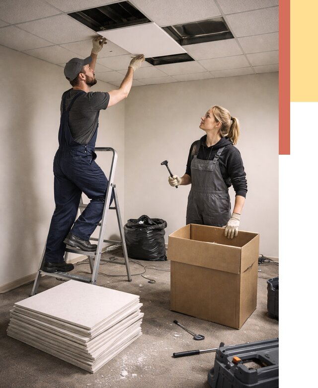 Демонтаж потолочной плитки в Махачкале от 4660 руб. быстро и недорого | ОТДЕЛОЧНИК-Мхч