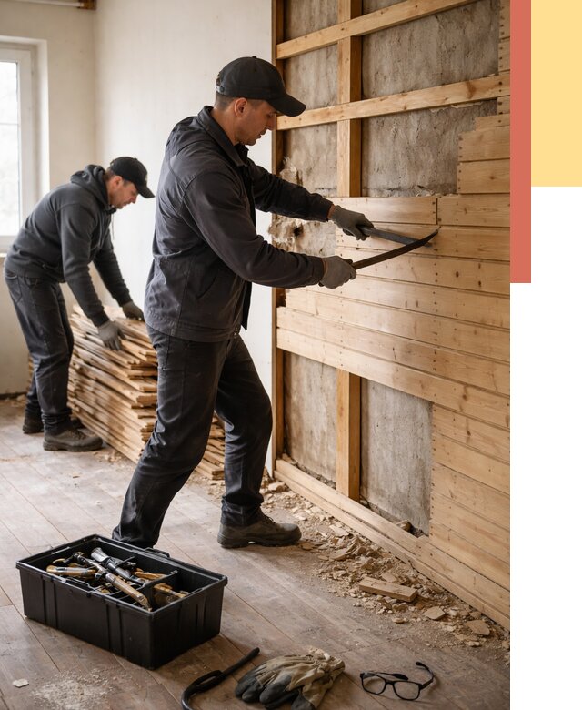 Демонтаж вагонки в Махачкале от 3935 руб/м2 — быстро и недорого | ОТДЕЛОЧНИК-Мхч