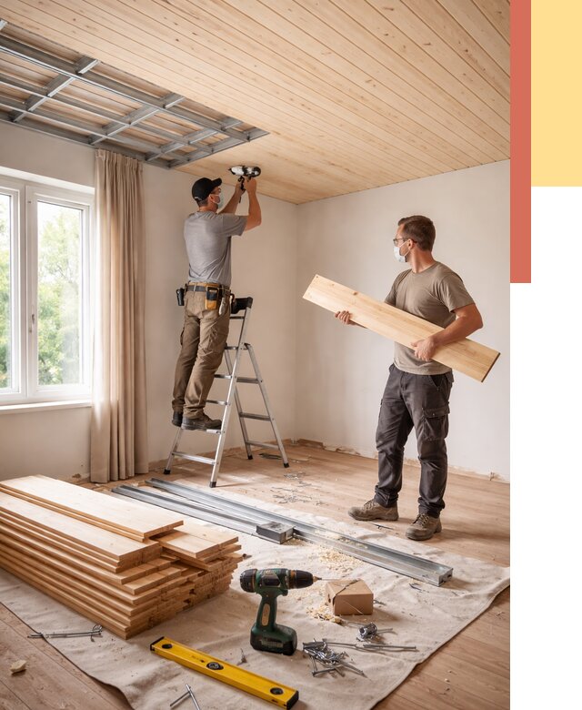 Монтаж потолка из вагонки в Махачкале от 6731 руб. | Быстро и недорого — ОТДЕЛОЧНИК-Мхч