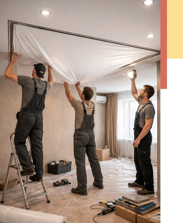 Монтаж ПВХ натяжного потолка в Махачкале от 3624 руб. под ключ | ОТДЕЛОЧНИК-Мхч