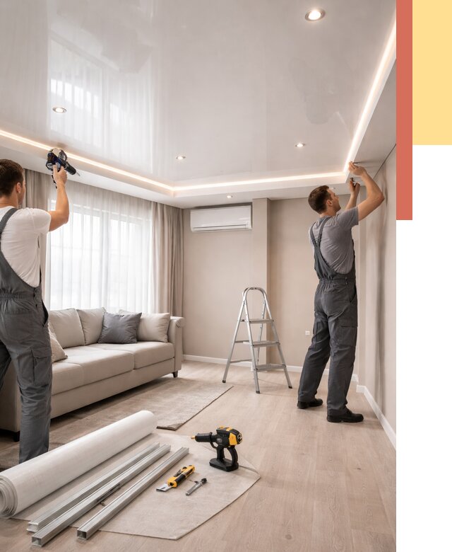 Монтаж глянцевого натяжного потолка в Махачкале от 777 руб. под ключ | ОТДЕЛОЧНИК-Мхч