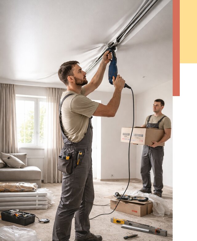 Монтаж сатинового натяжного потолка в Махачкале от 3624 руб. | Быстро, недорого — ОТДЕЛОЧНИК-Мхч