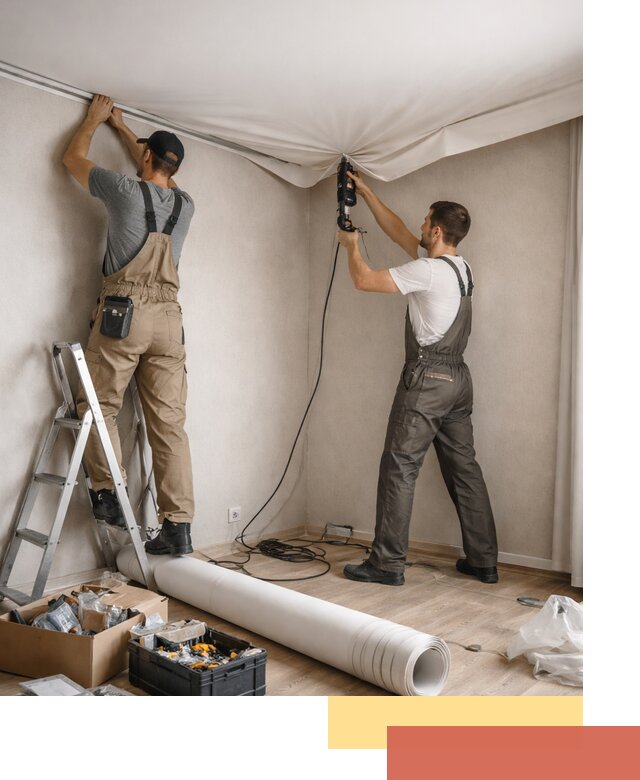 Монтаж цветного натяжного потолка в Махачкале за один день