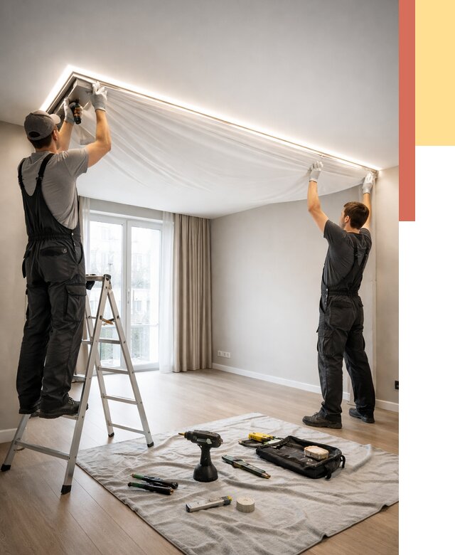 Монтаж парящего натяжного потолка в Махачкале от 4660 руб. быстро и недорого | ОТДЕЛОЧНИК-Мхч