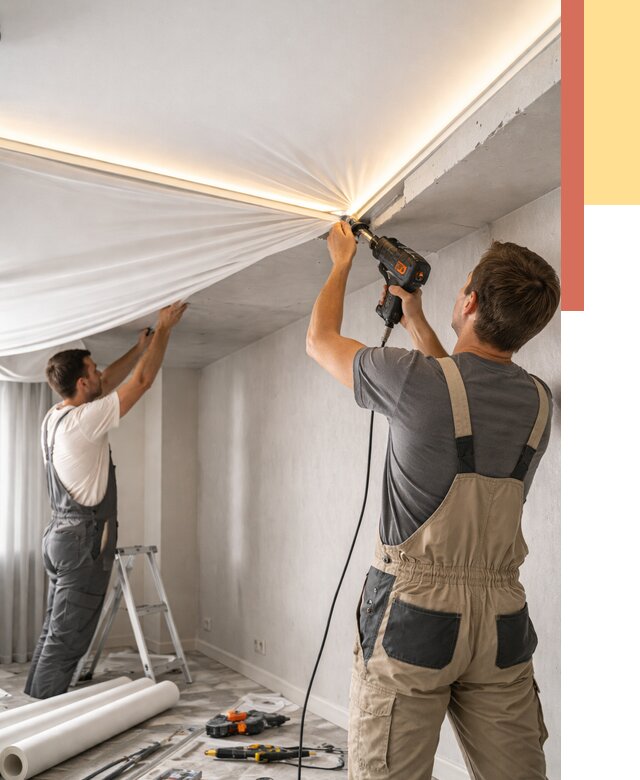 Монтаж натяжного потолка с подсветкой в Махачкале от 984 руб. | ОТДЕЛОЧНИК-Мхч