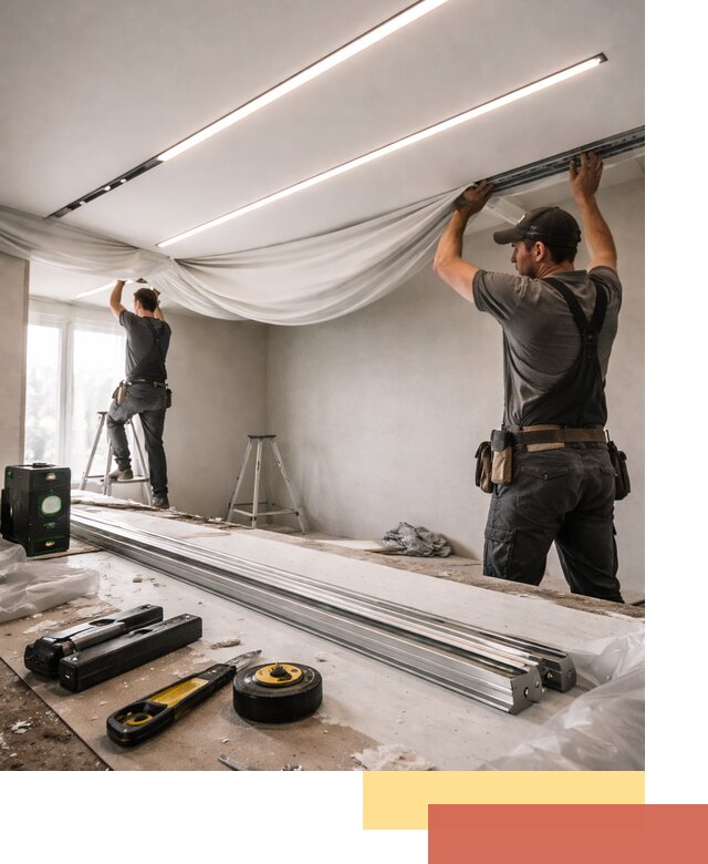 Монтаж натяжных потолков со световыми линиями в Махачкале