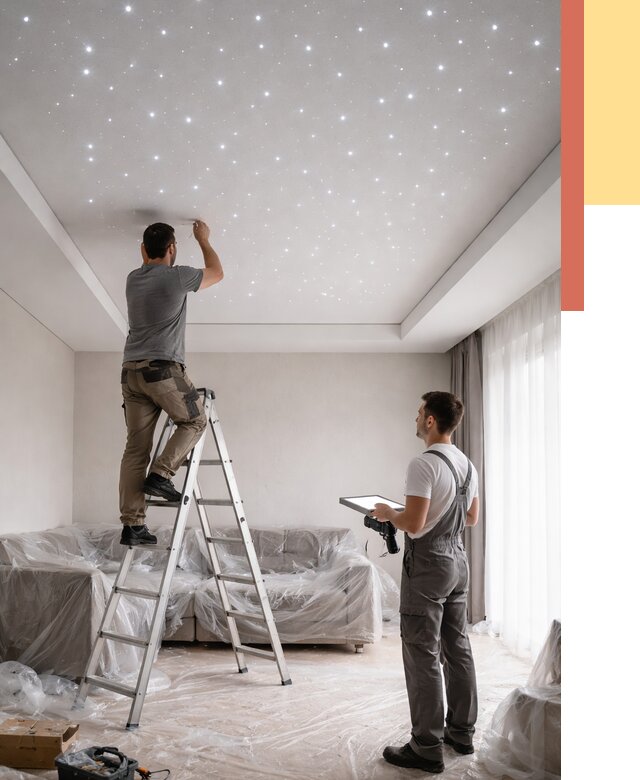 Монтаж натяжного потолка «звездное небо» в Махачкале от 6731 руб. | ОТДЕЛОЧНИК-Мхч