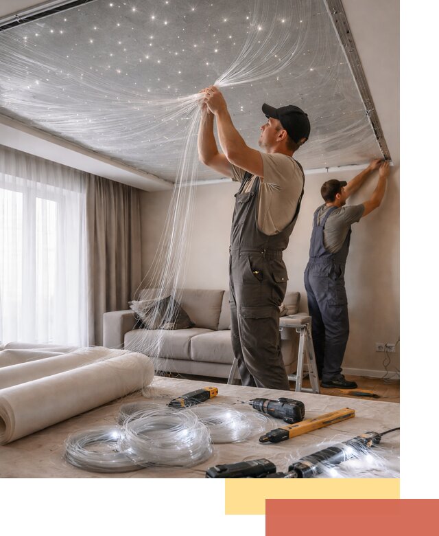 Монтаж натяжного потолка «Звездное небо» в Махачкале