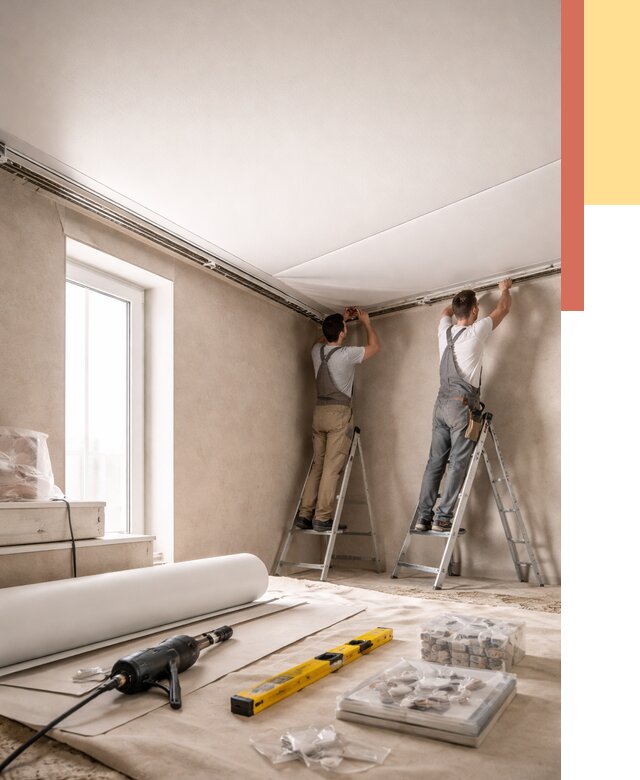 Монтаж натяжного потолка в спальне в Махачкале от 3935 руб. под ключ | ОТДЕЛОЧНИК-Мхч