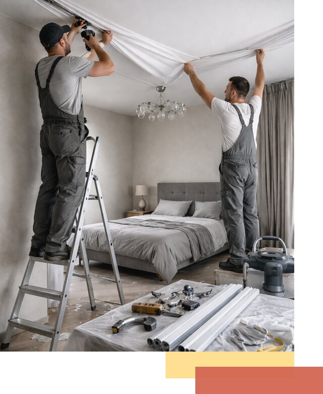 Монтаж натяжного потолка в спальне в Махачкале