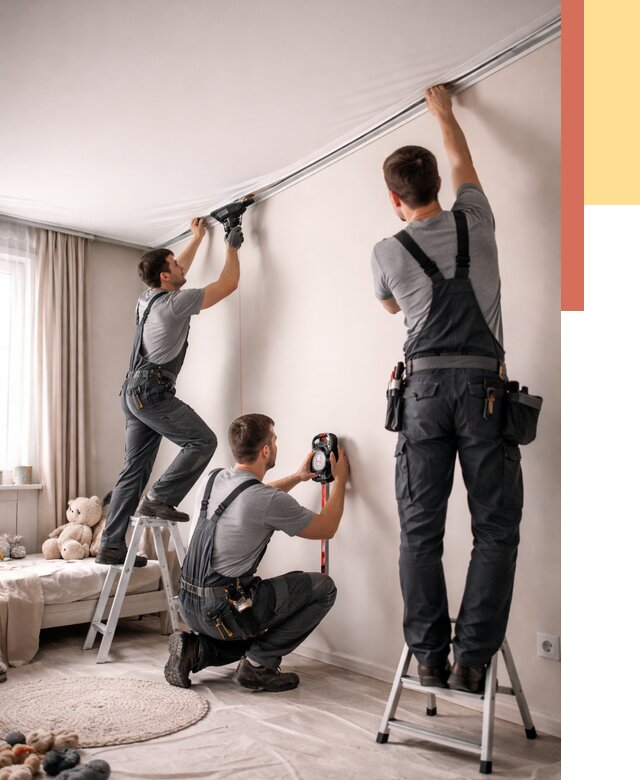 Монтаж натяжного потолка в детской в Махачкале от 3624 руб. — быстро и недорого | ОТДЕЛОЧНИК-Мхч