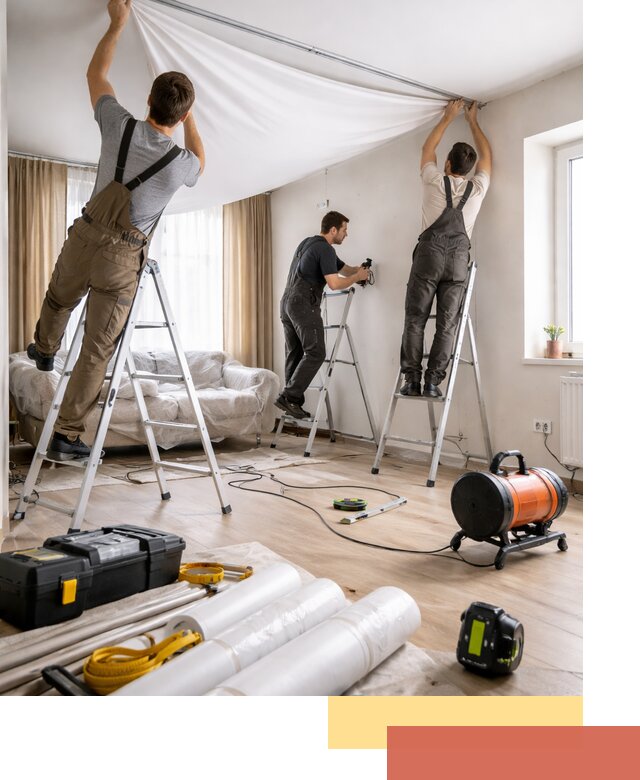 Монтаж натяжного потолка в гостиной в Махачкале