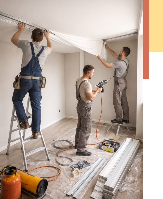 Монтаж натяжного потолка в студии в Махачкале от 5695 руб. — быстро и недорого | ОТДЕЛОЧНИК-Мхч