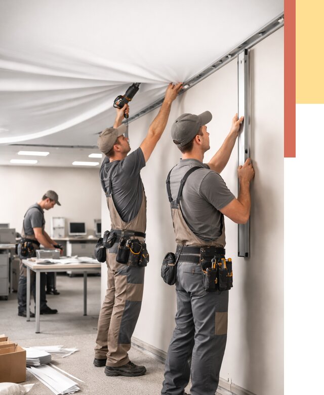 Монтаж натяжного потолка в офисе в Махачкале от 466 руб/м² — быстро и недорого | ОТДЕЛОЧНИК-Мхч