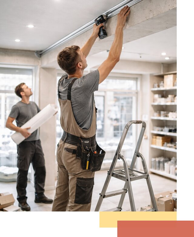 Монтаж натяжных потолков в магазине в Махачкале