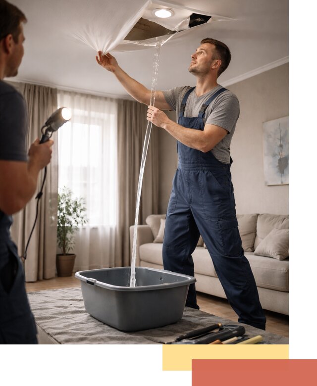 Слив воды с натяжного потолка в Махачкале быстро и аккуратно