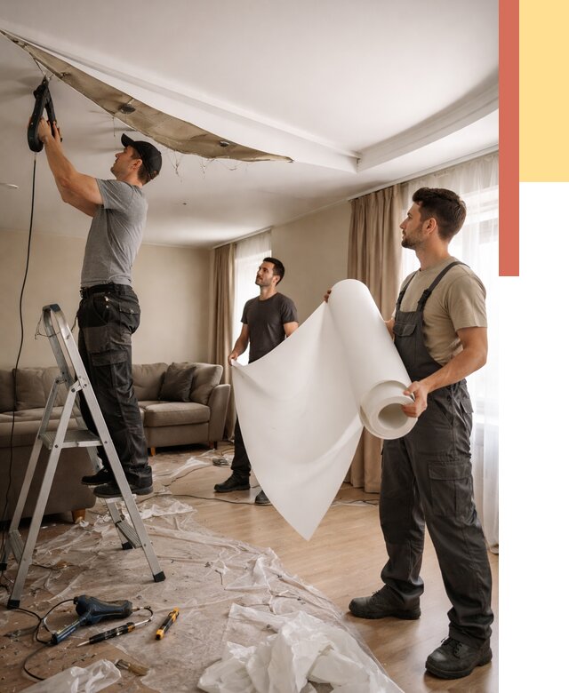 Замена полотна натяжного потолка в Махачкале от 9837 руб. быстро и недорого | ОТДЕЛОЧНИК-Мхч