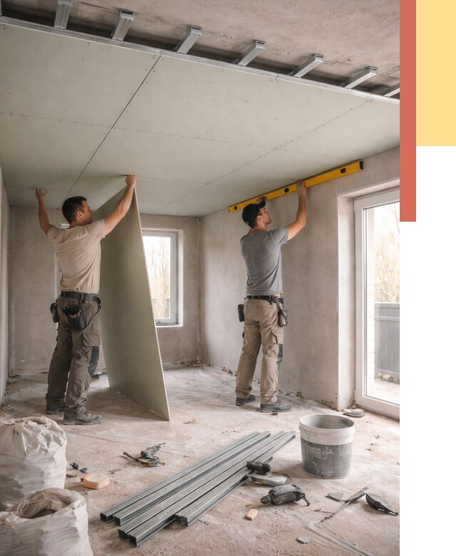 Одноуровневый потолок из гипсокартона в Махачкале от 777 руб. — монтаж под ключ | ОТДЕЛОЧНИК-Мхч