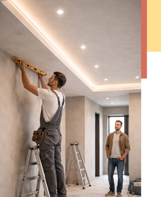 Потолок из гипсокартона с подсветкой в Махачкале от 777 руб./м2 под ключ | ОТДЕЛОЧНИК-Мхч