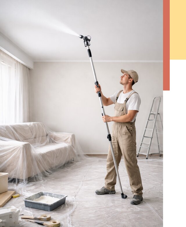 Покраска потолка краскопультом в Махачкале от 4660 руб. быстро и недорого | ОТДЕЛОЧНИК-Мхч